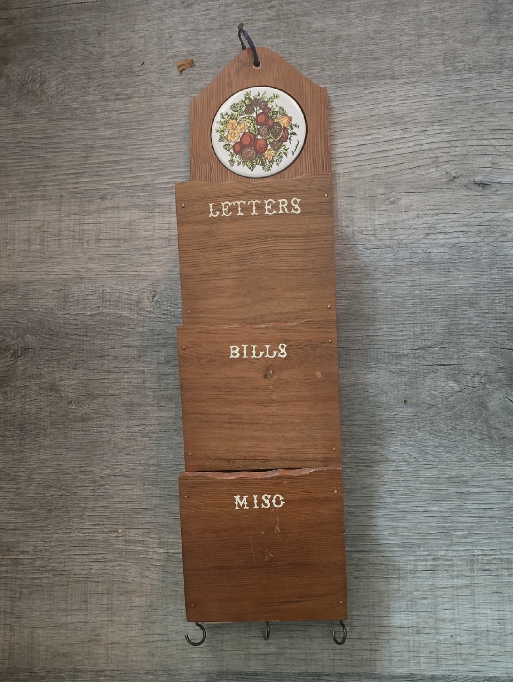 Wood Wall Mail Organizer - Brown Letters, Bills & Misc Pockets